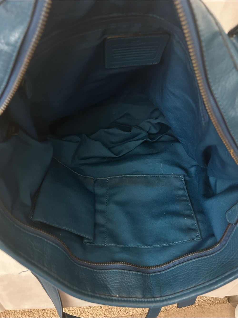 Coach Deep Blue Large Mickie Grain Leather Handbag Tote Purse 🌸🌸 - Picture 10 of 16